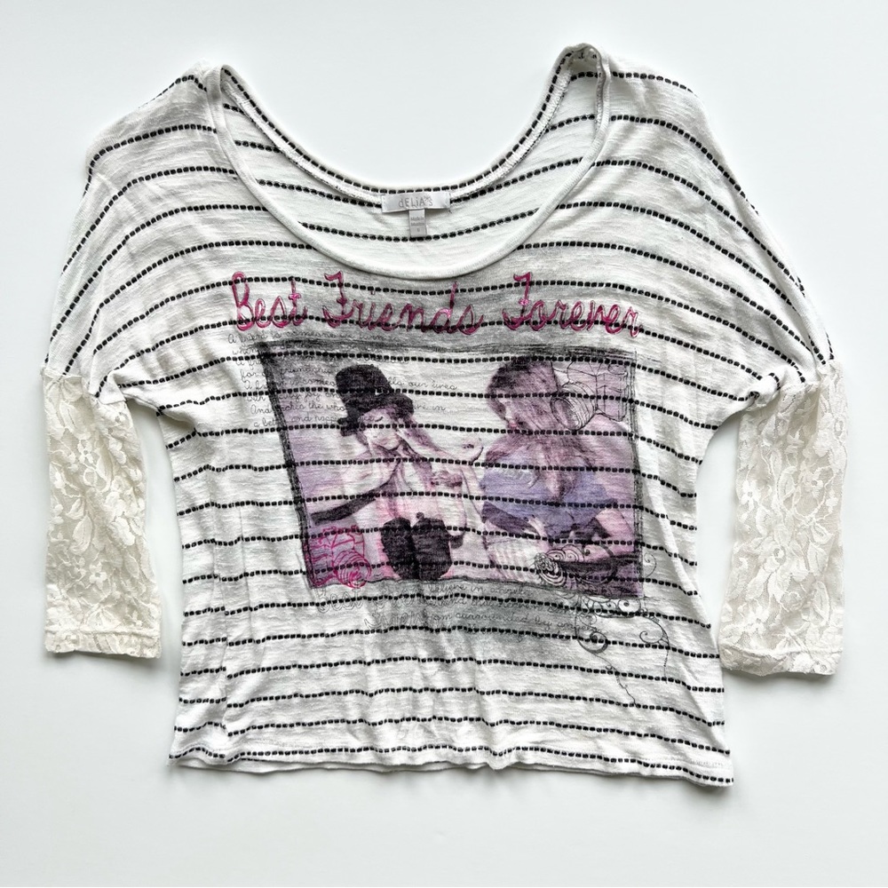 Delia’s White and Purple Striped “Best Friends Forever” Graphic T-Shirt, Small